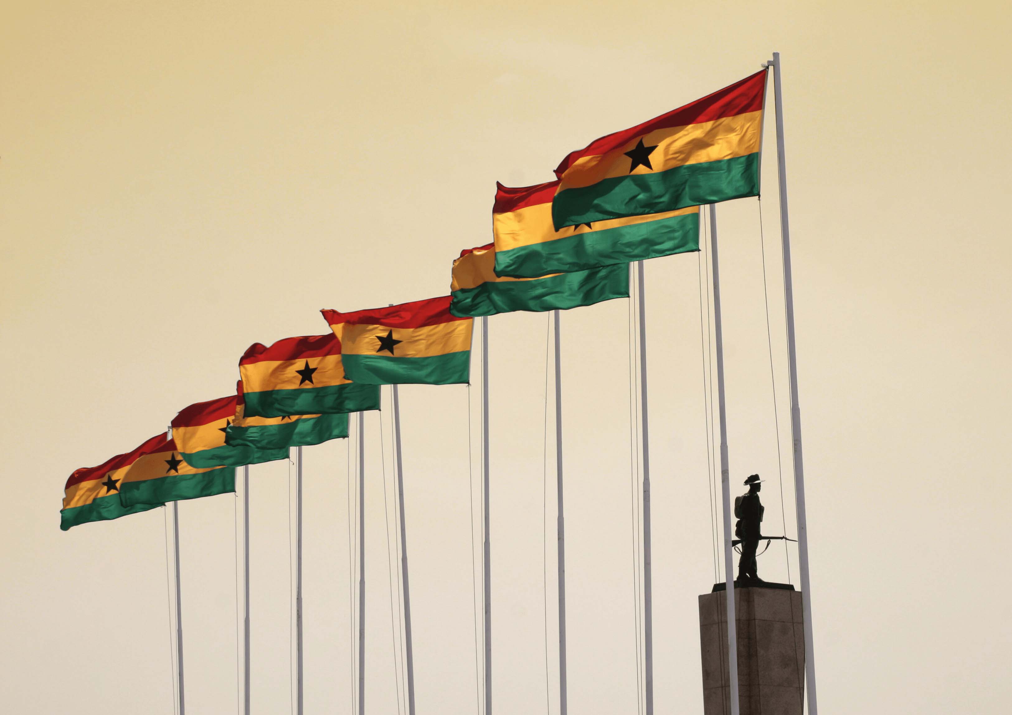 Ghana flags waving