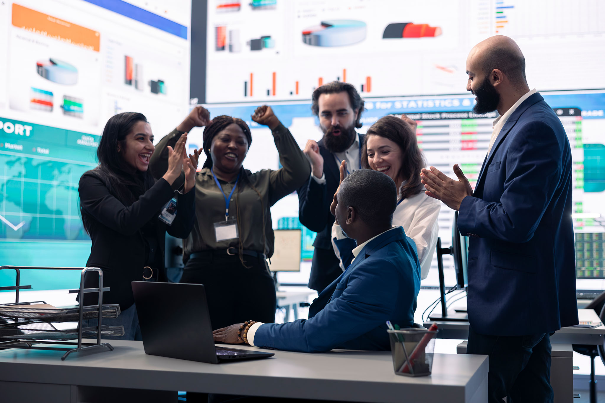 Team celebrating a product milestone
